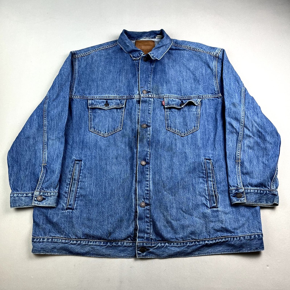 Levis Jean Jacket Adult Medium Blue Denim Overcoat Stone Wash Red Tab Trucker